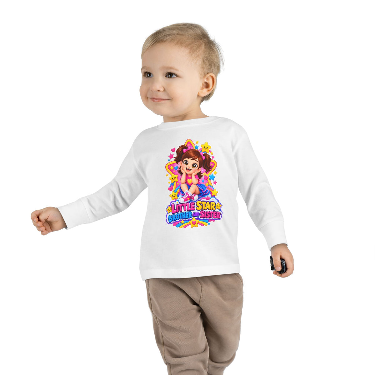 Toddler Long Sleeve Tee — "Little Star Big Sister" Cute Cartoon Girl Kids Shirt