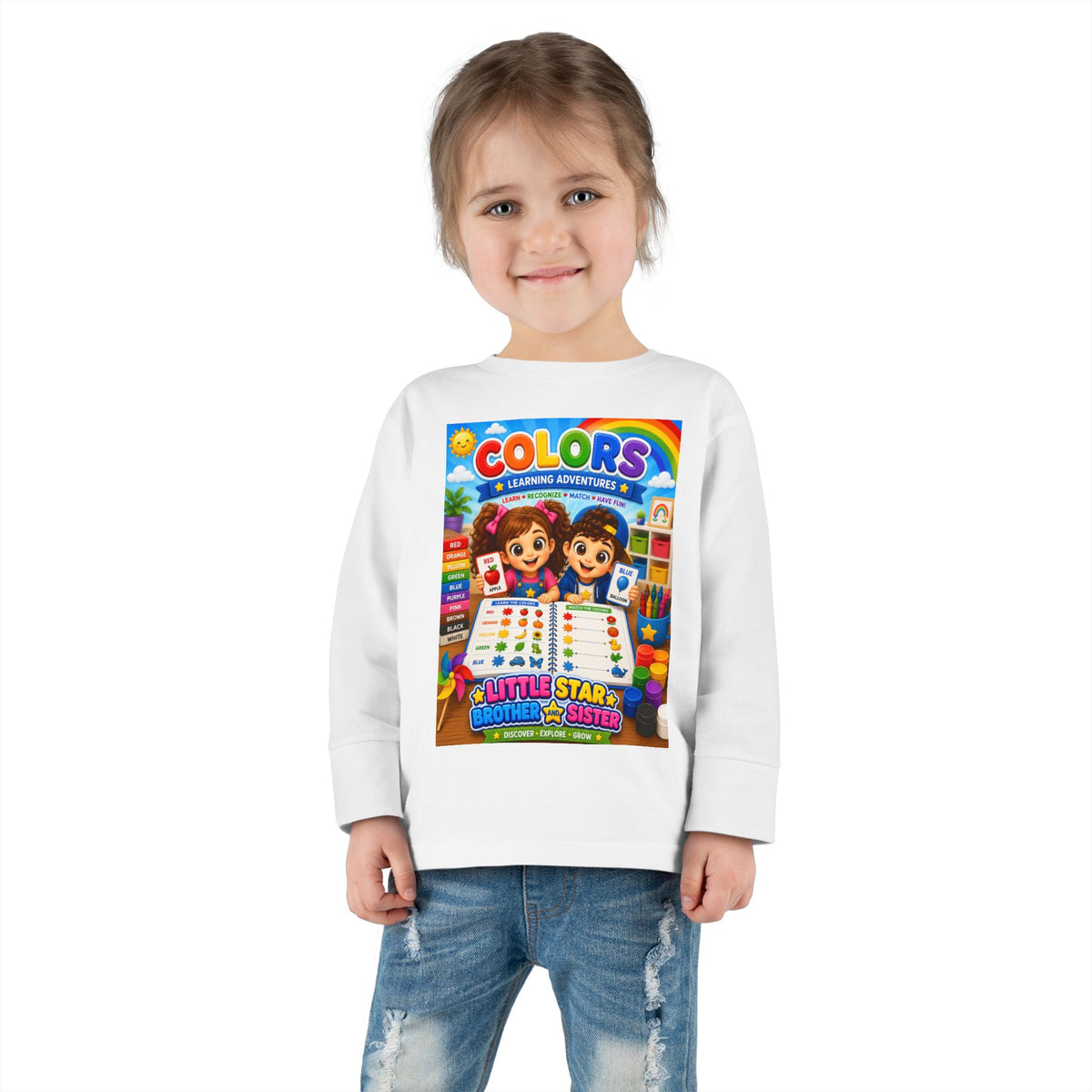 Kids' Colors Learning Long Sleeve Tee — "Colors: A Learning Adventure" Design