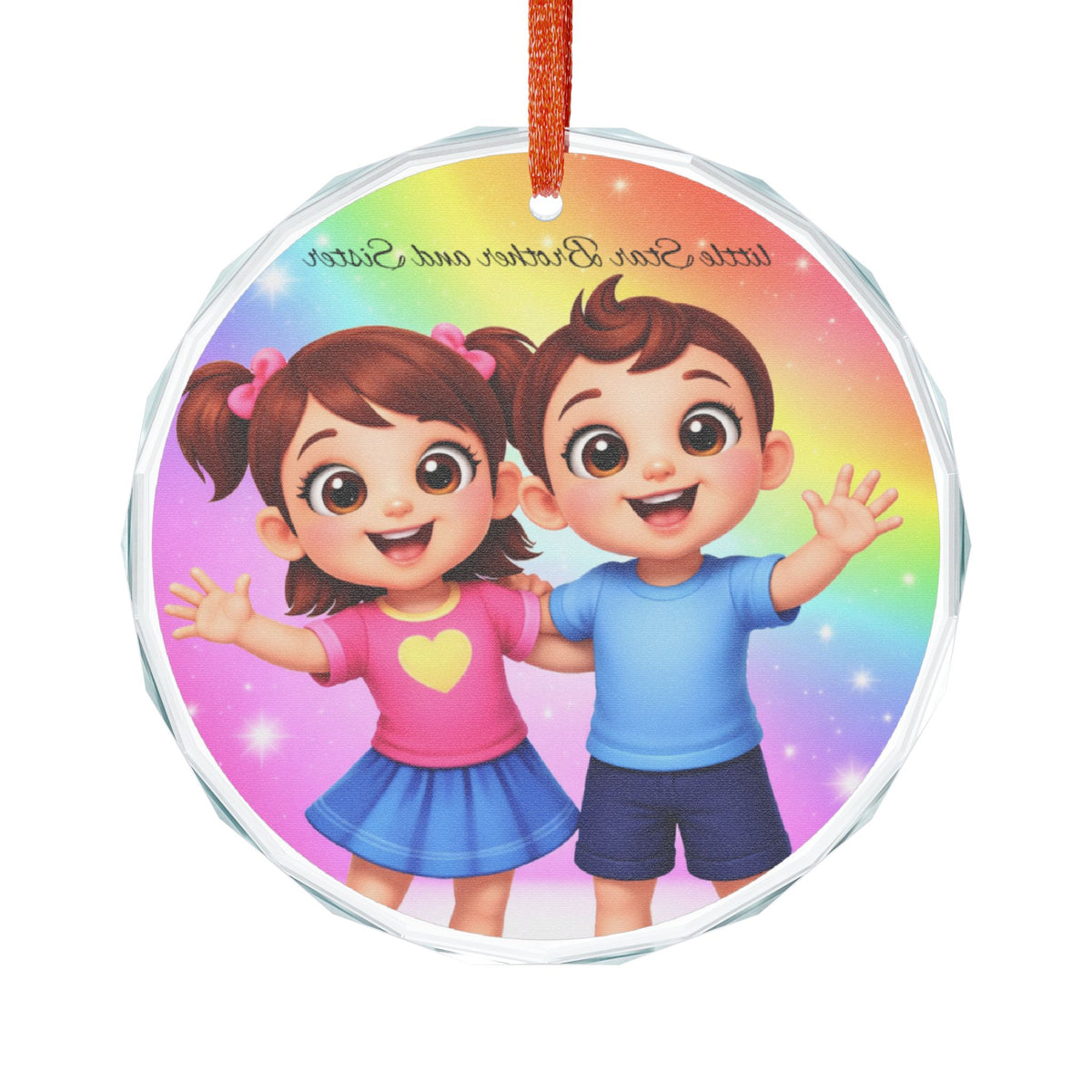 Cute Kids Glass Ornament – Rainbow Boy & Girl Holiday Decoration