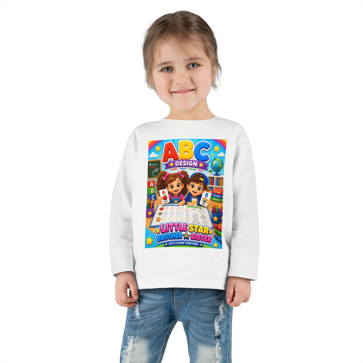 ABC Design Toddler Long Sleeve Tee — "Little Star" Siblings Back-to-School Shirt