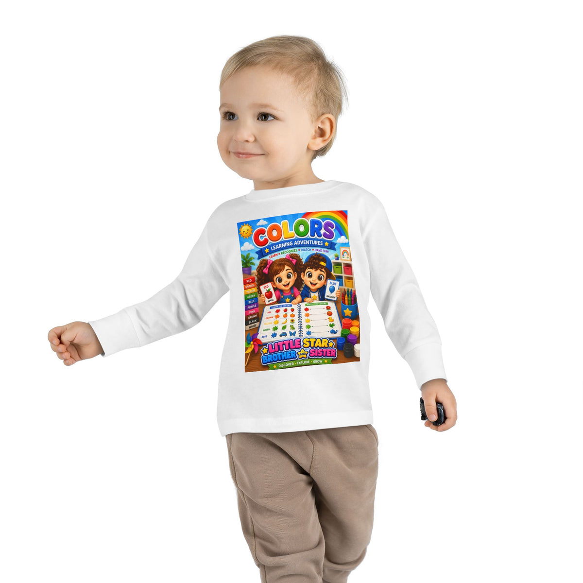 Kids' Colors Learning Long Sleeve Tee — "Colors: A Learning Adventure" Design