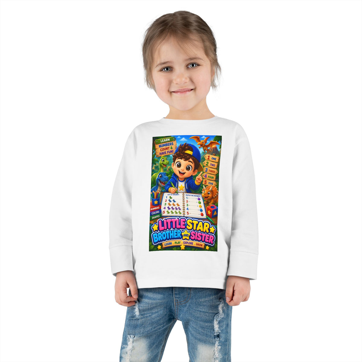 Toddler Long Sleeve Tee — "Little Star Brother & Sister" Colorful Kids Graphic Tee
