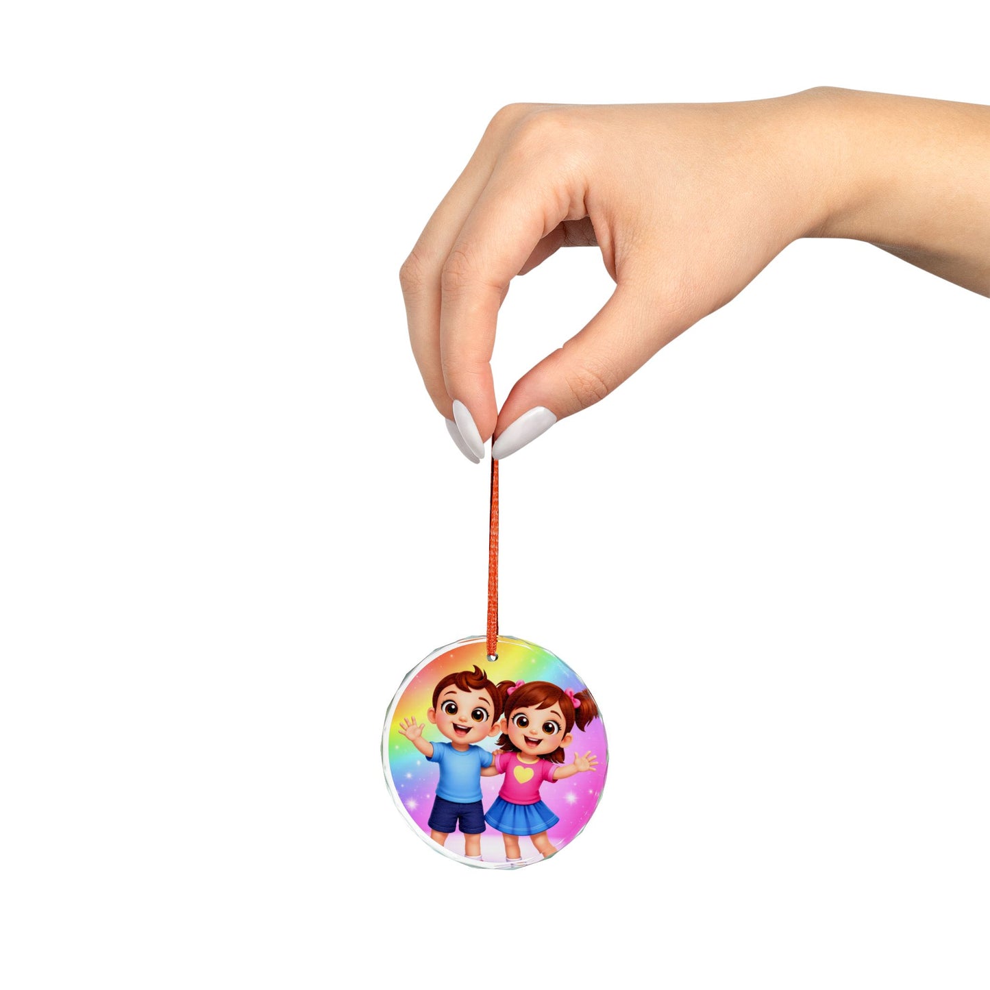 Cute Kids Glass Ornament – Rainbow Boy & Girl Holiday Decoration