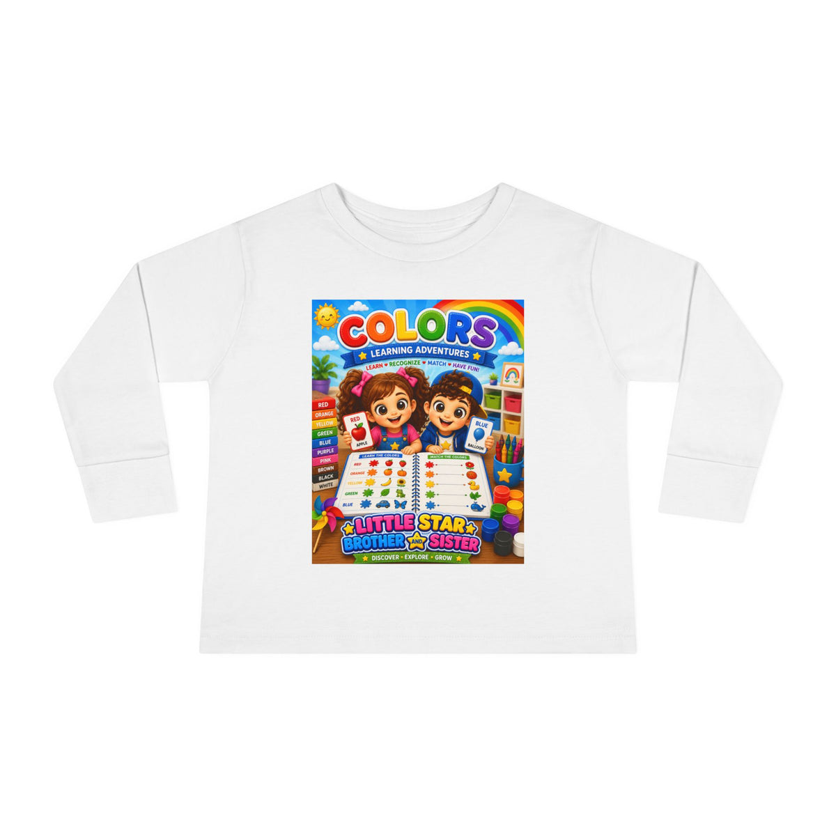 Kids' Colors Learning Long Sleeve Tee — "Colors: A Learning Adventure" Design