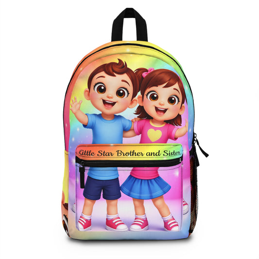 Cute Siblings Kids Backpack — "Little Star Brother and Sister" Rainbow School Bag