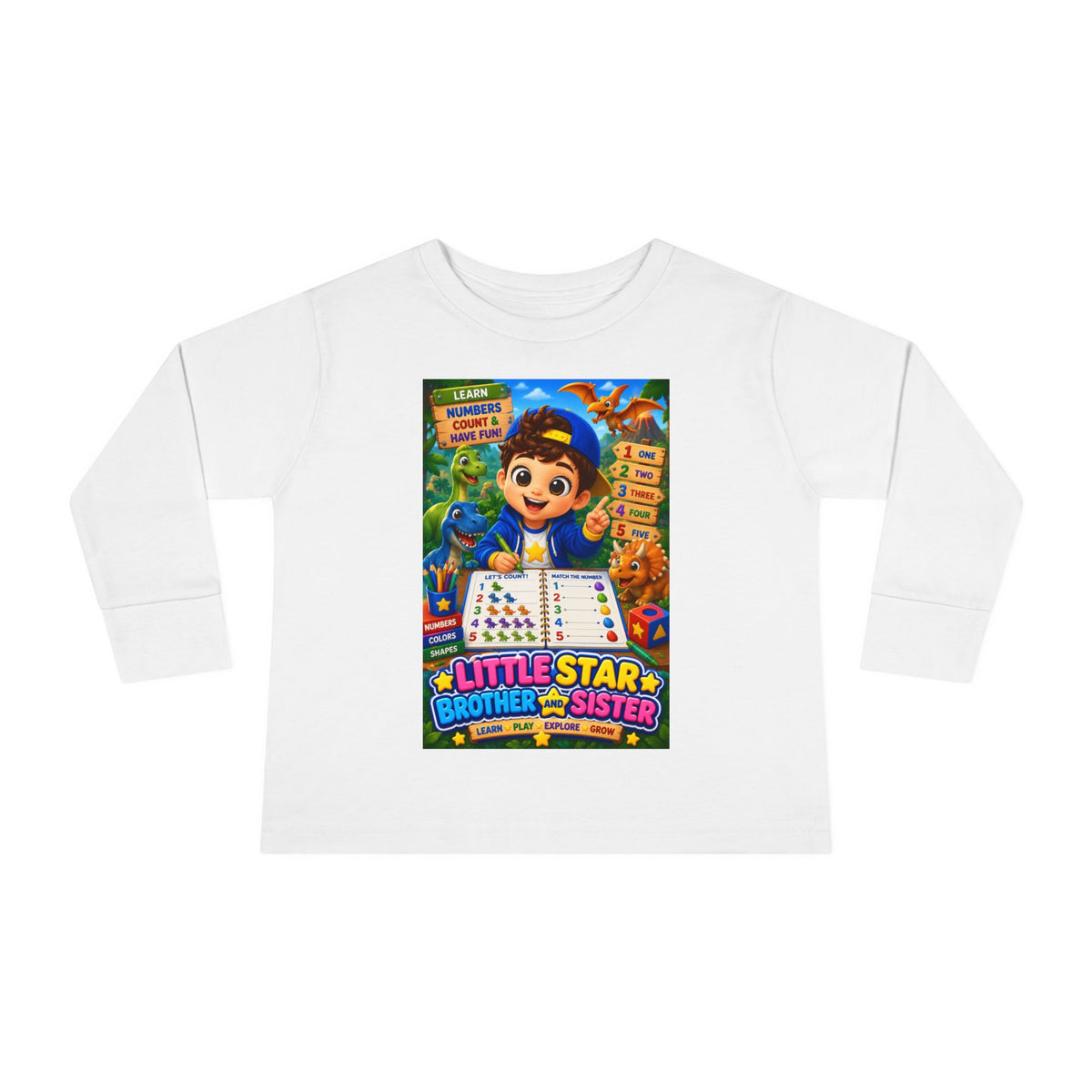 Toddler Long Sleeve Tee — "Little Star Brother & Sister" Colorful Kids Graphic Tee