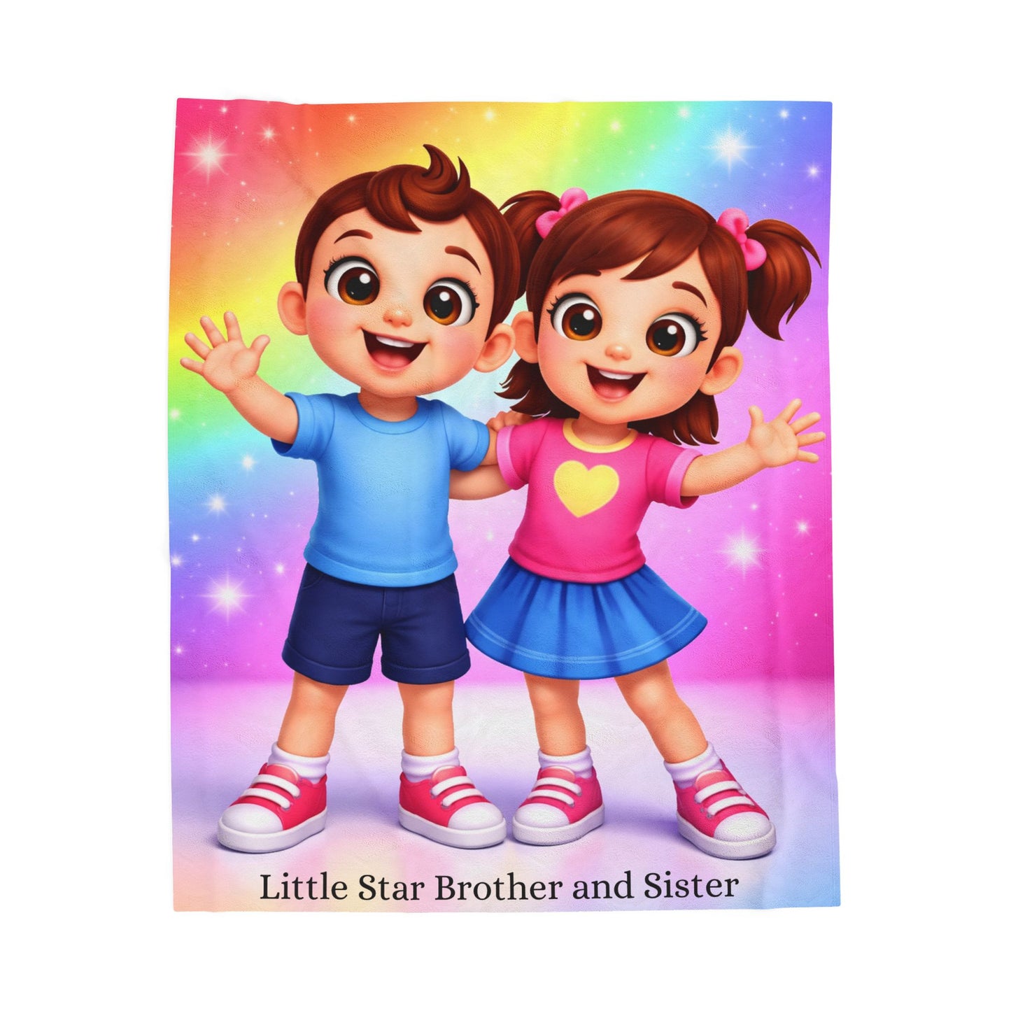 Velveteen Plush Blanket — "Little Star Brother and Sister" Rainbow Kids Throw