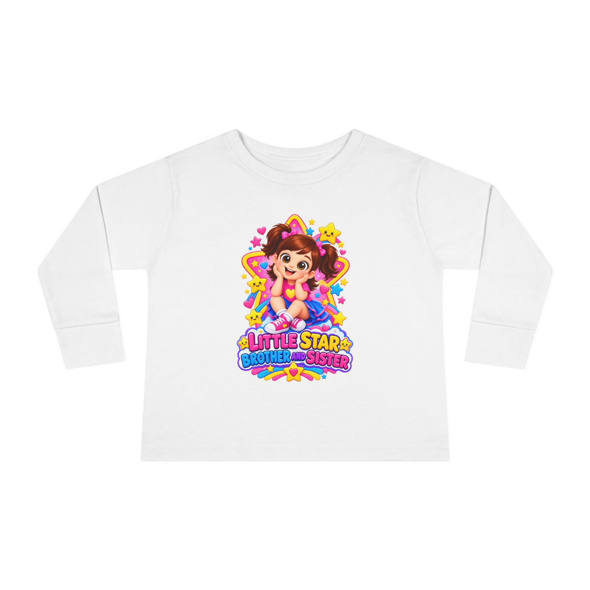 Toddler Long Sleeve Tee — "Little Star Big Sister" Cute Cartoon Girl Kids Shirt