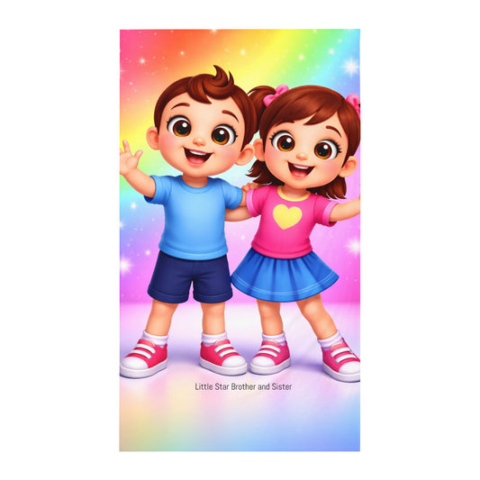 Twin Flat Sheet — "Little Star Brother and Sister" Kids Cartoon Sibling Bedding