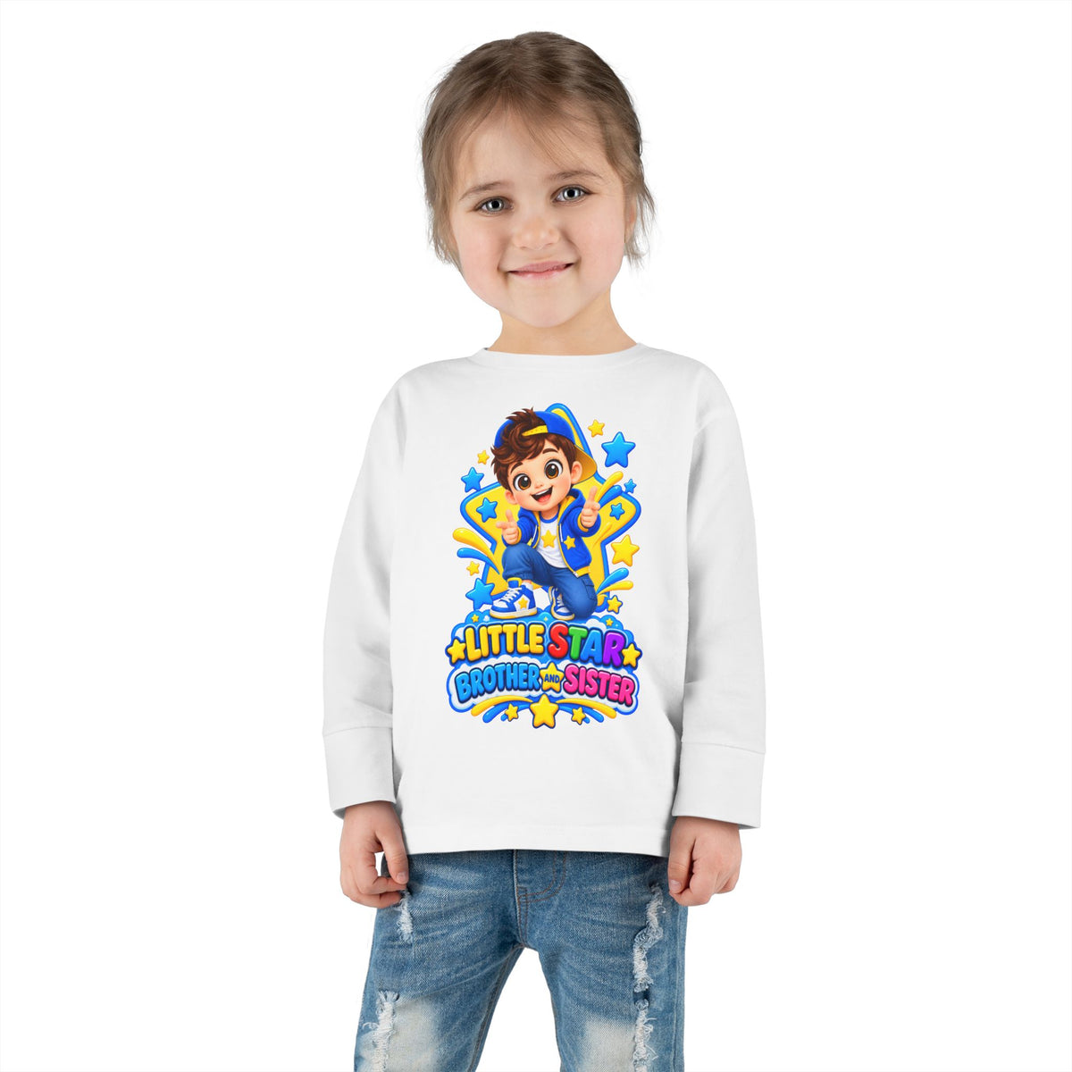 Toddler Long Sleeve Tee — "Little Star Brother & Sister" Cute Cartoon Kids Shirt