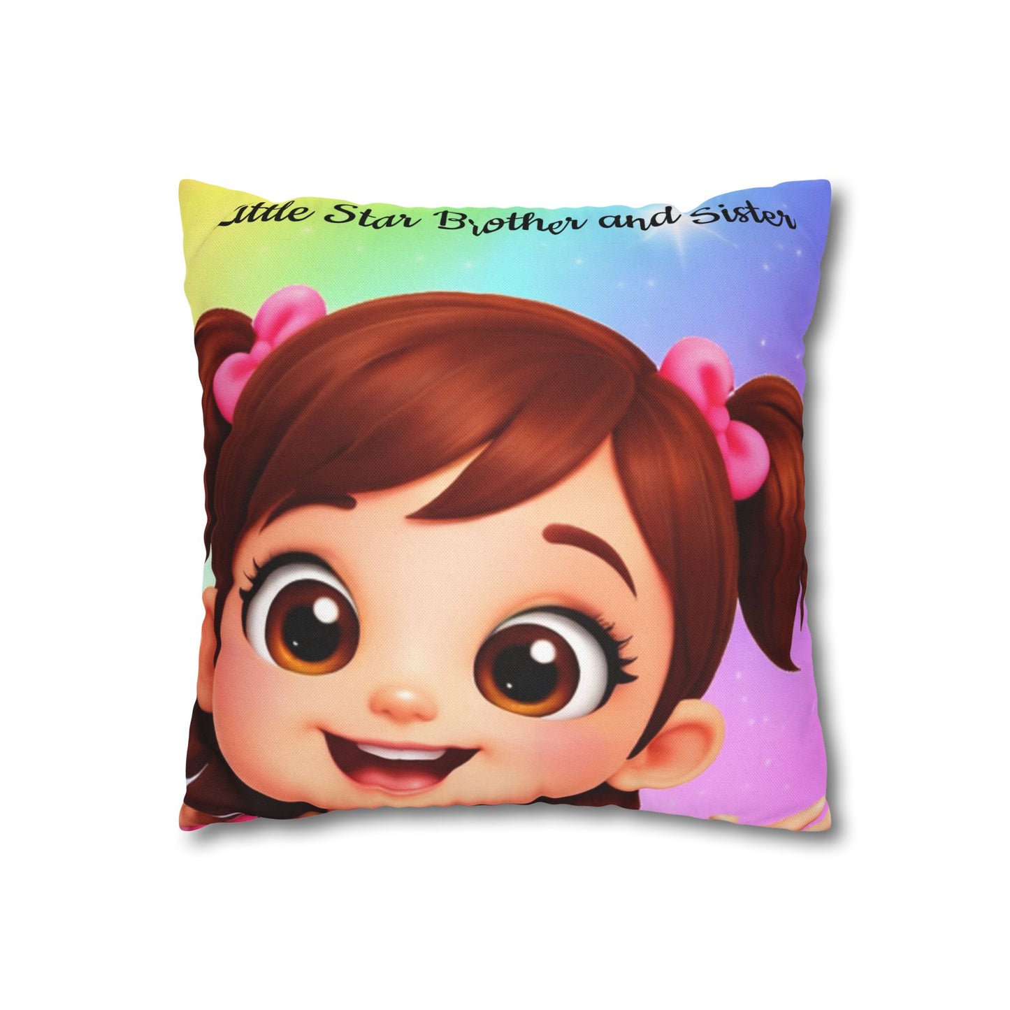 Kids Cartoon Pillowcase — "Little Star Brother and Sister" Cute Nursery Decorative Pillow