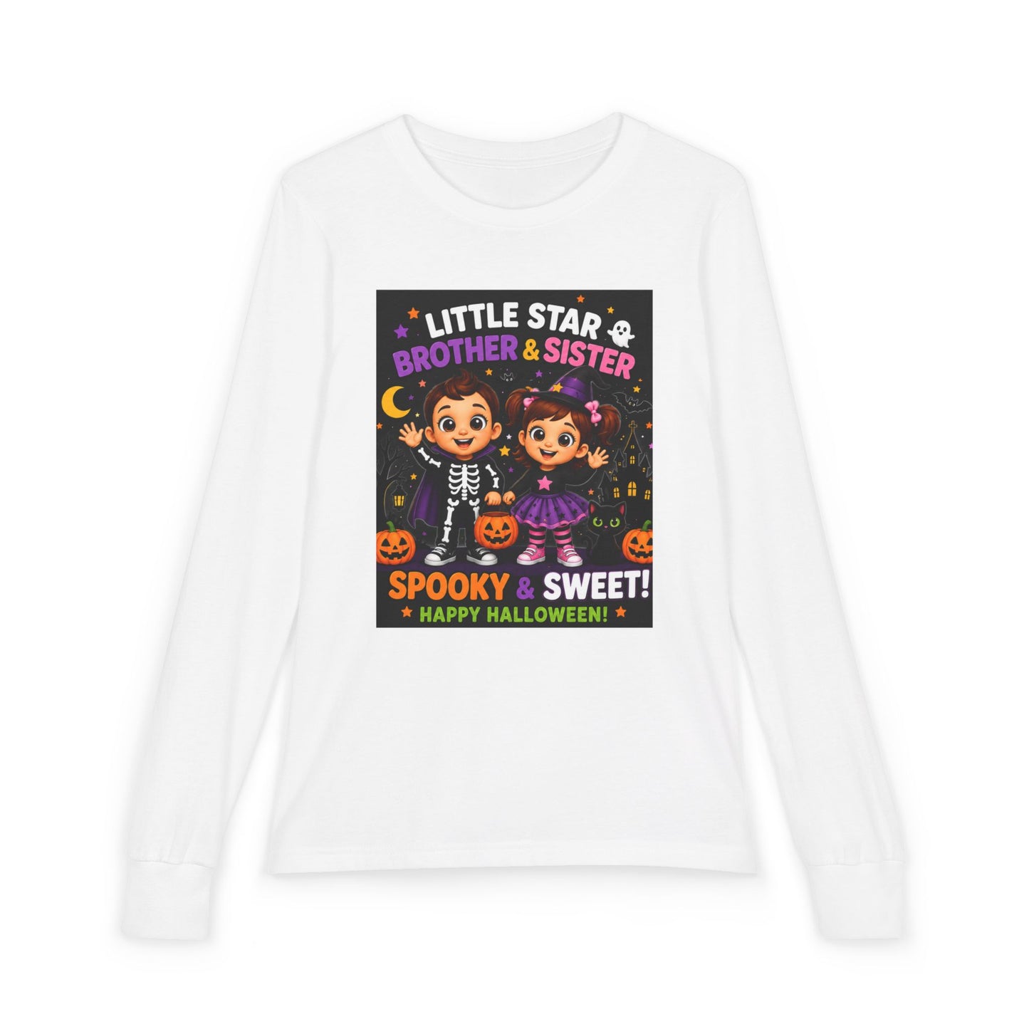 Youth Halloween Long Sleeve Tee — "Little Star Brother & Sister" Spooky & Sweet Kids Shirt