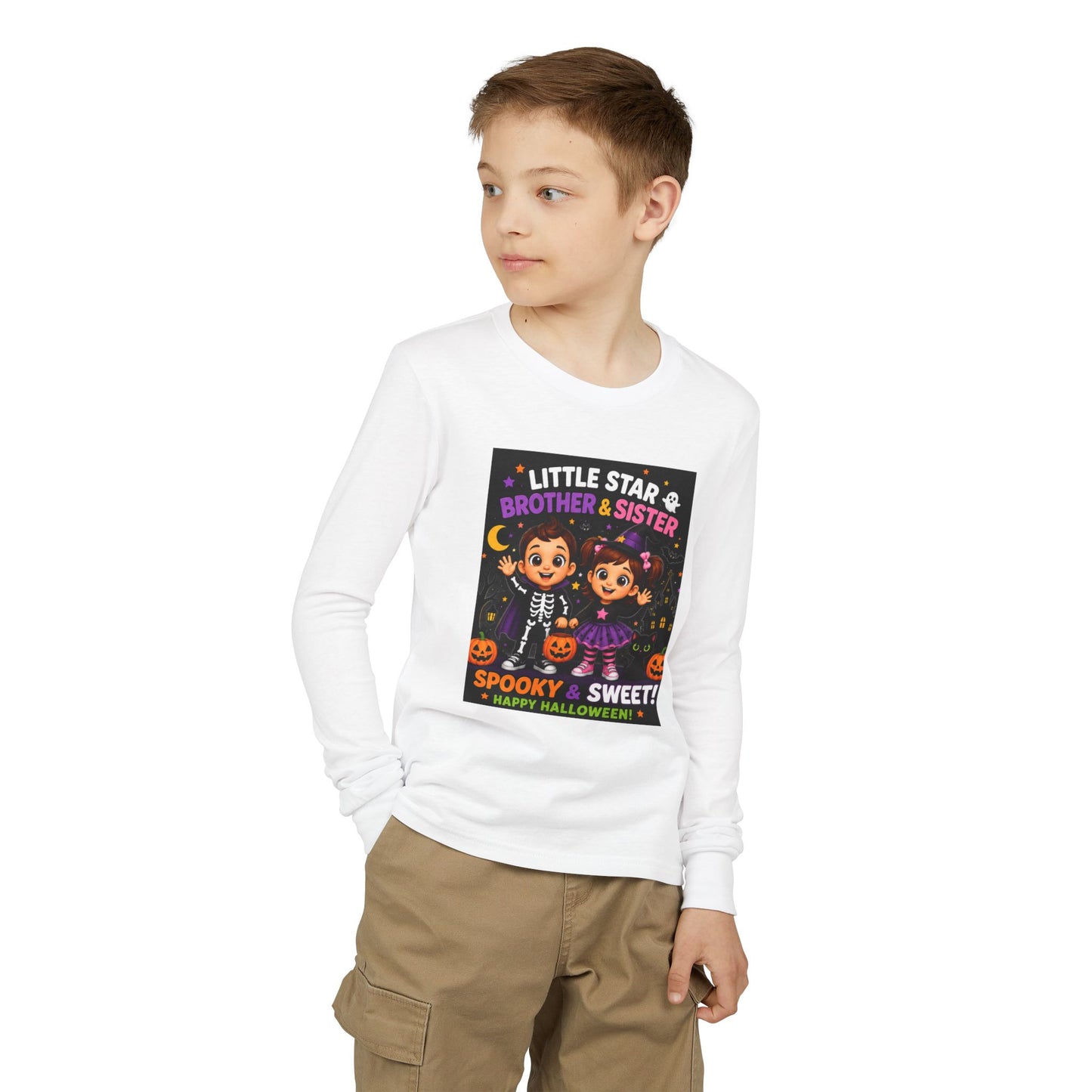 Youth Halloween Long Sleeve Tee — "Little Star Brother & Sister" Spooky & Sweet Kids Shirt