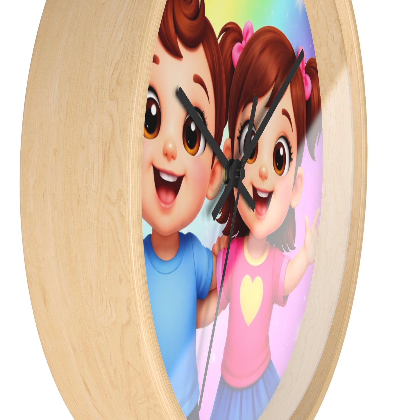 Sibling Kids Wall Clock — "Little Star Brother and Sister" Cute Nursery Decor