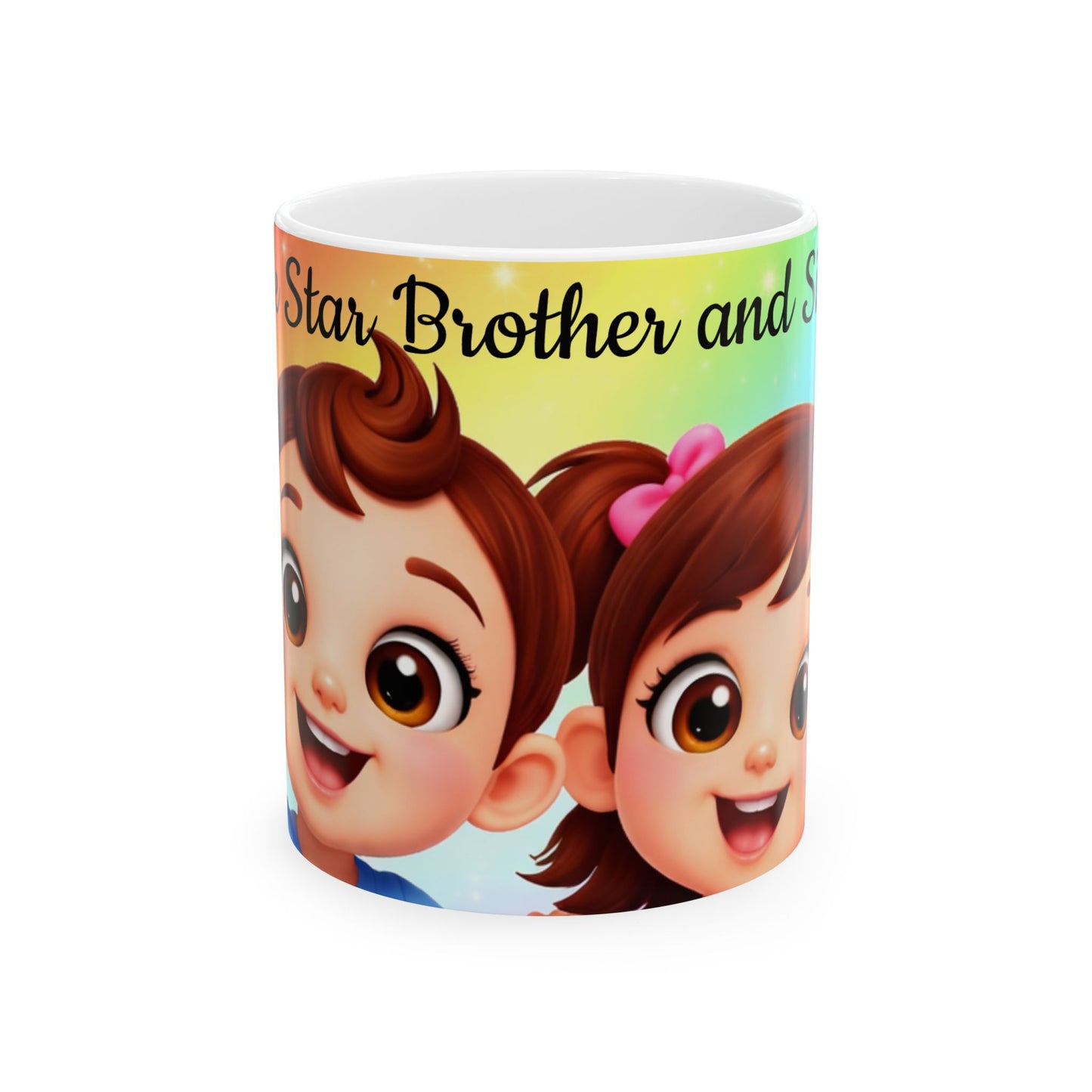 Brother and Sister Ceramic Mug — Cute Sibling Kids Coffee Cup, 'Star Brother and Sister' Gift (11oz/15oz)