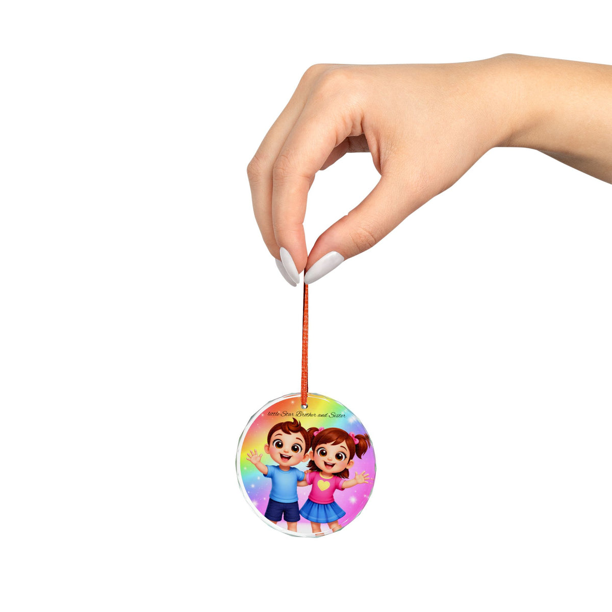 Cute Kids Glass Ornament – Rainbow Boy & Girl Holiday Decoration