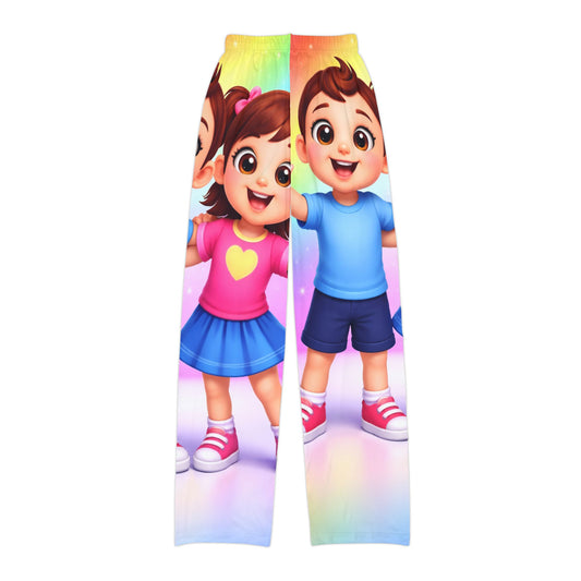 Kids Lounge Pants — Colorful Cartoon Brother & Sister Graphic Pajama Bottoms