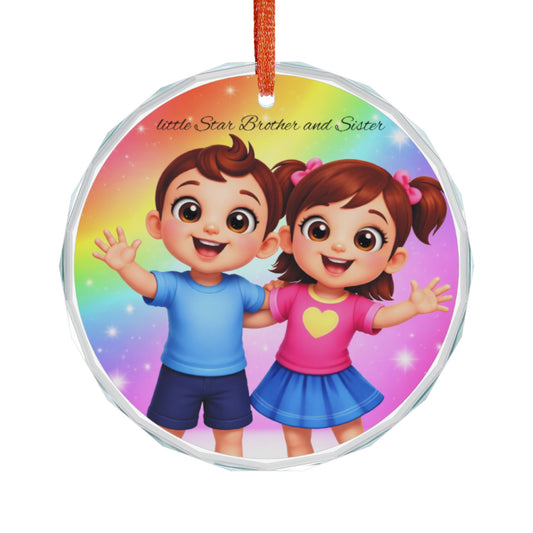 Cute Kids Glass Ornament – Rainbow Boy & Girl Holiday Decoration