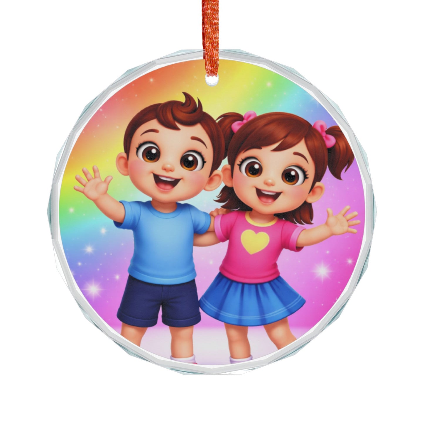Cute Kids Glass Ornament – Rainbow Boy & Girl Holiday Decoration