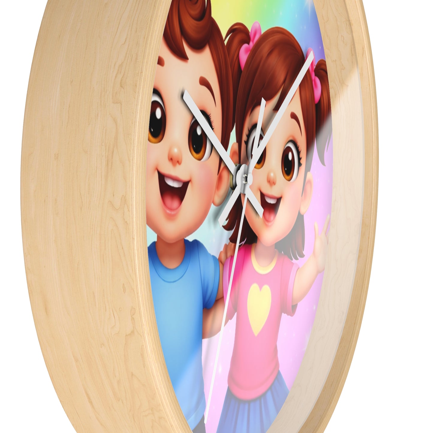 Sibling Kids Wall Clock — "Little Star Brother and Sister" Cute Nursery Decor