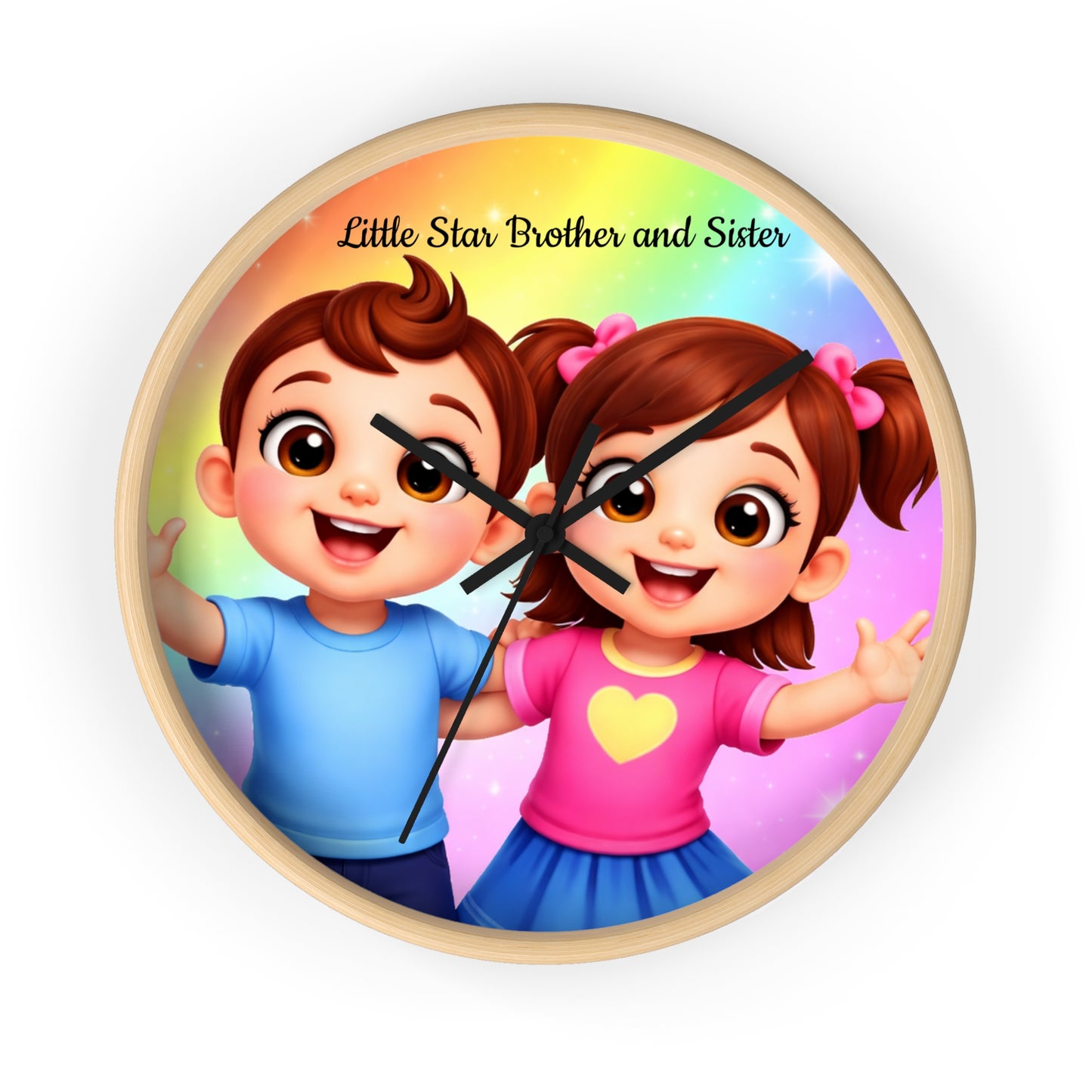 Sibling Kids Wall Clock — "Little Star Brother and Sister" Cute Nursery Decor