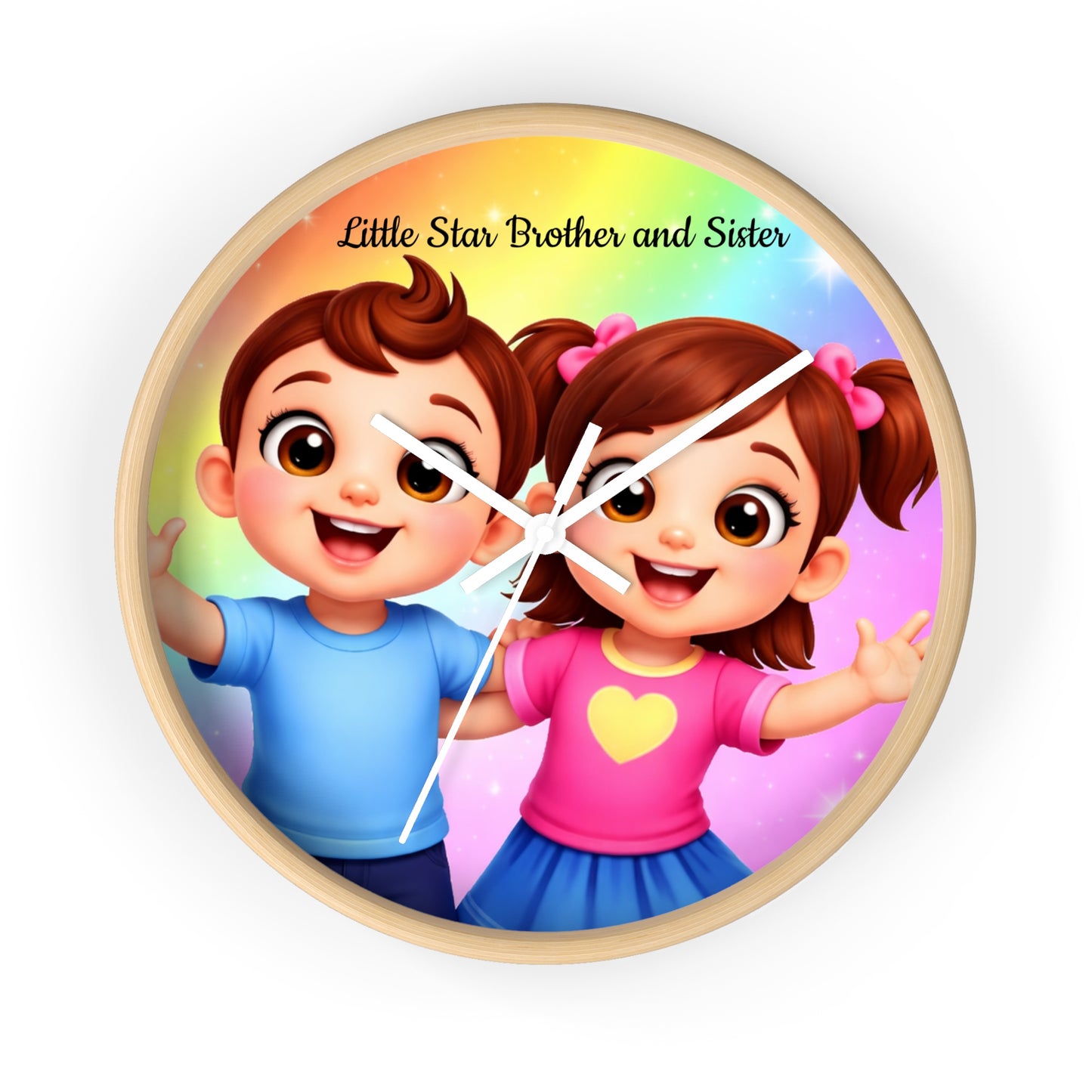 Sibling Kids Wall Clock — "Little Star Brother and Sister" Cute Nursery Decor