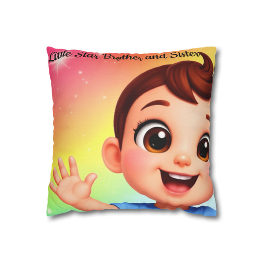 Kids Cartoon Pillowcase — "Little Star Brother and Sister" Cute Nursery Decorative Pillow