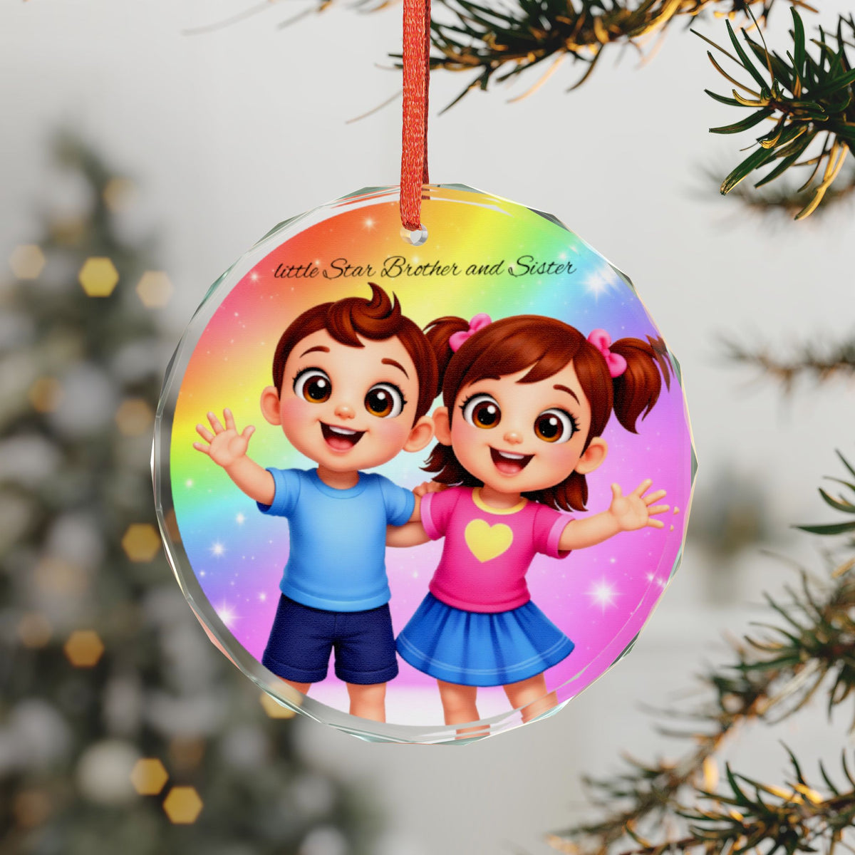Cute Kids Glass Ornament – Rainbow Boy & Girl Holiday Decoration