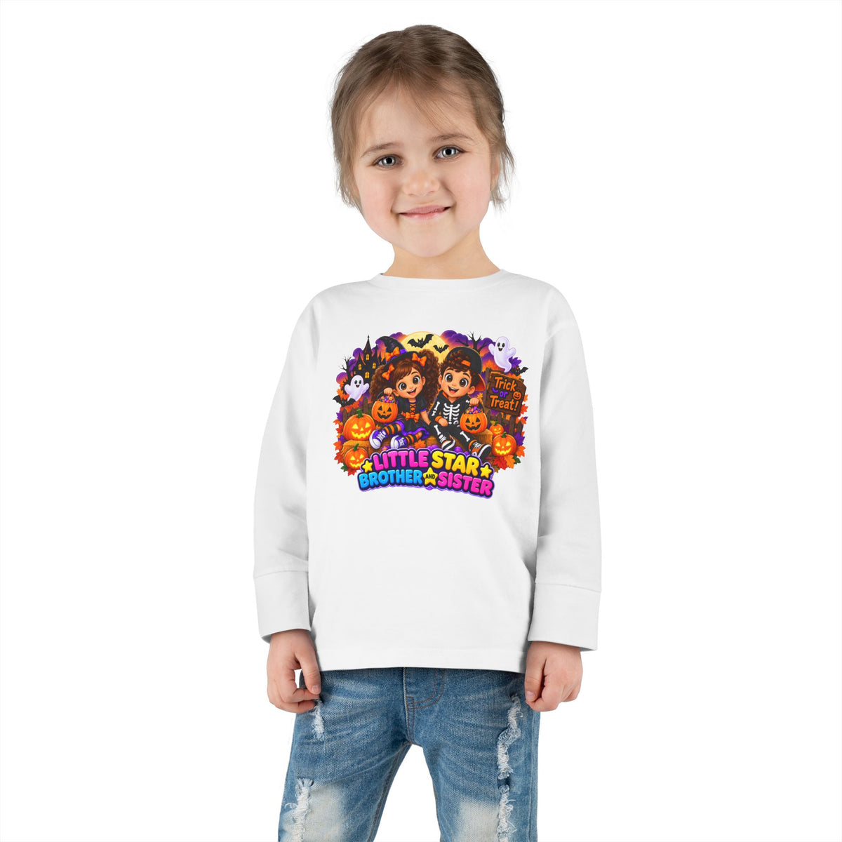 Toddler Long Sleeve Tee — 'Little Star Brother & Sister' Halloween Siblings Shirt