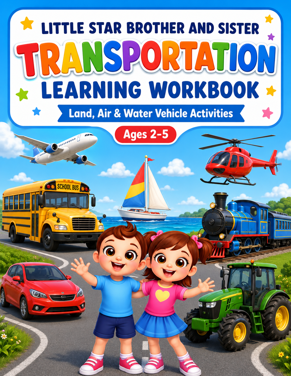 Little Star Brother and Sister: Transportation Learning Workbook   Fun Land, Air & Water Vehicle Activities for Kids Ages 2–5