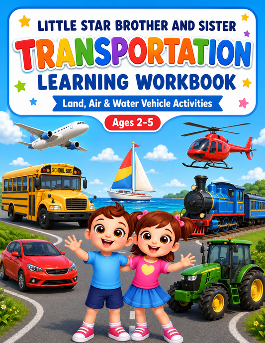 Little Star Brother and Sister: Transportation Learning Workbook   Fun Land, Air & Water Vehicle Activities for Kids Ages 2–5