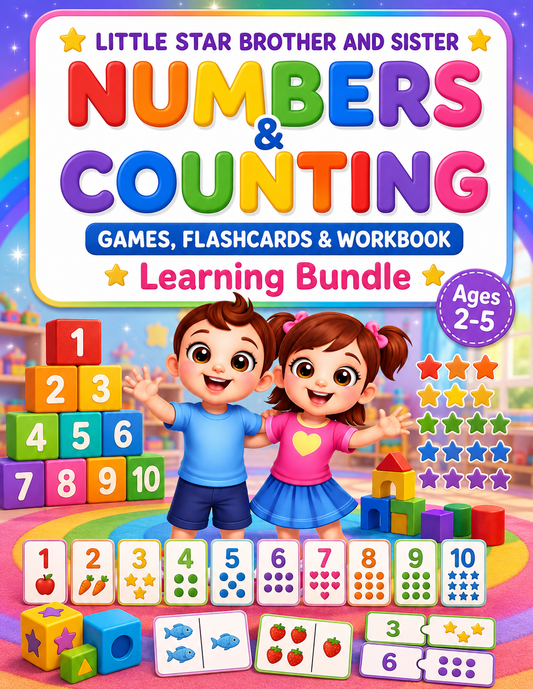 Little Star Brother and Sister: Numbers, Counting Games & Flashcards Learning Bundle