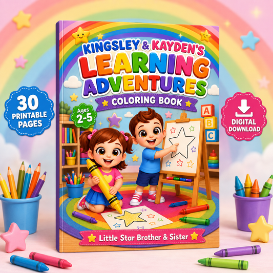 Digital product Little Star Brother & Sister: Kingsley & Kayden’s Learning Adventures Coloring Book – Letters, Numbers, Shapes & Early Learning Fun for Kids Ages 2–5t